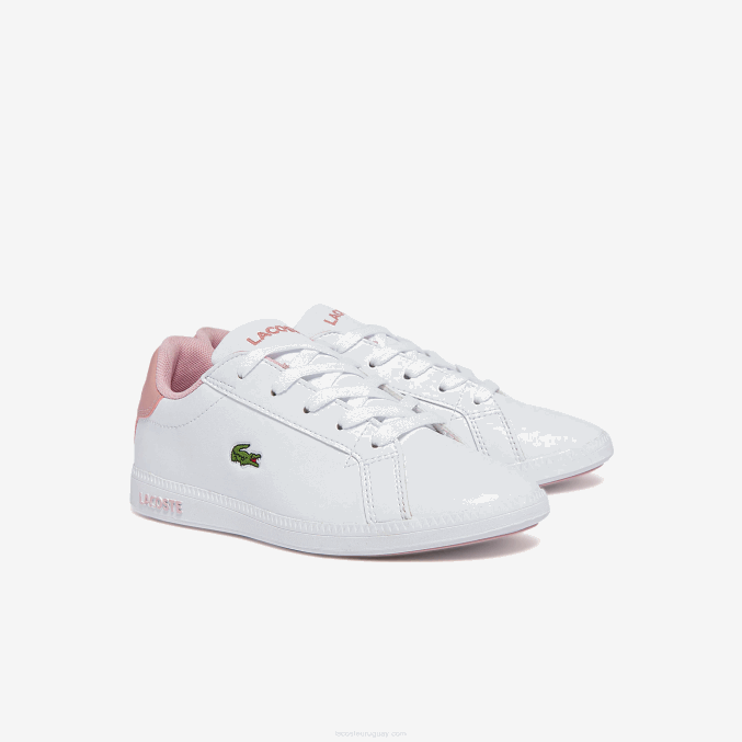 blanco y rosa claro 1y9 VVL0A3231 niños Lacoste zapatillas graduadas sintéticas