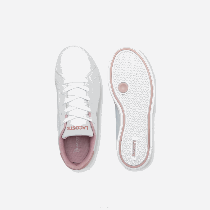 blanco y rosa claro 1y9 VVL0A3231 niños Lacoste zapatillas graduadas sintéticas